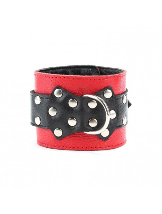 Красно-чёрные поножи из кожи - БДСМ Арсенал - купить с доставкой в Твери