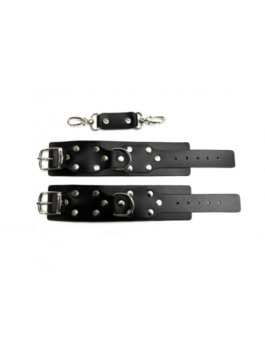 Черные кожаные наручники Sex Game - БДСМ Арсенал - купить с доставкой в Твери