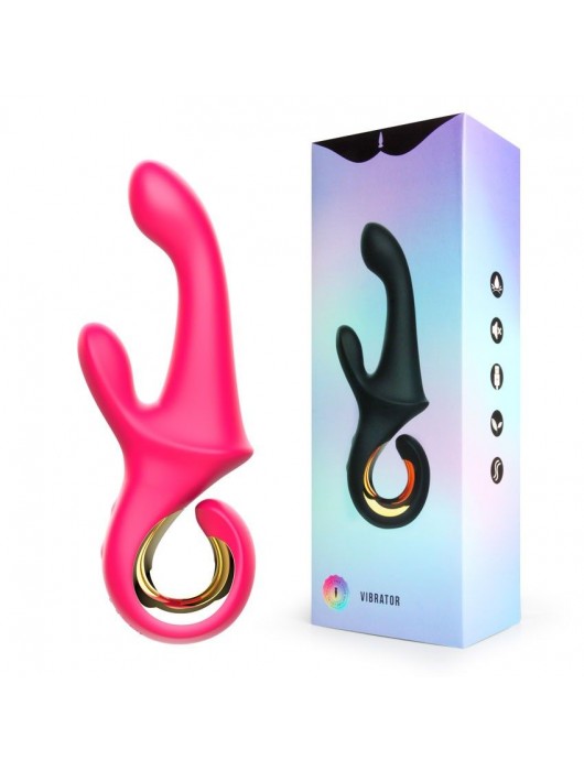 Розовый вибратор со стимулятором клитора и ручкой-кольцом - 22,6 см. - I-MOON