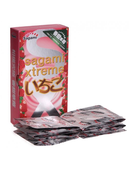 Презервативы Sagami Xtreme Strawberry c ароматом клубники - 10 шт. - Sagami - купить с доставкой в Твери