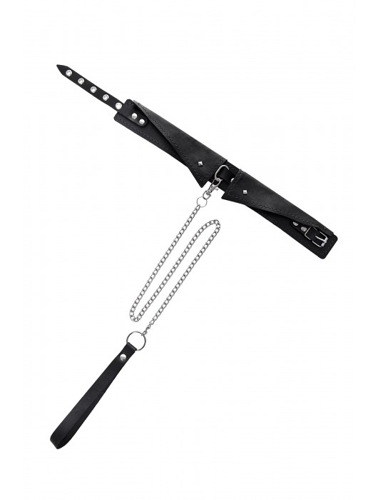 Черный кожаный ошейник-воротник с поводком - Pecado - купить с доставкой в Твери