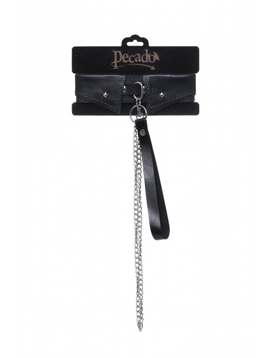Черный кожаный ошейник-воротник с поводком - Pecado - купить с доставкой в Твери