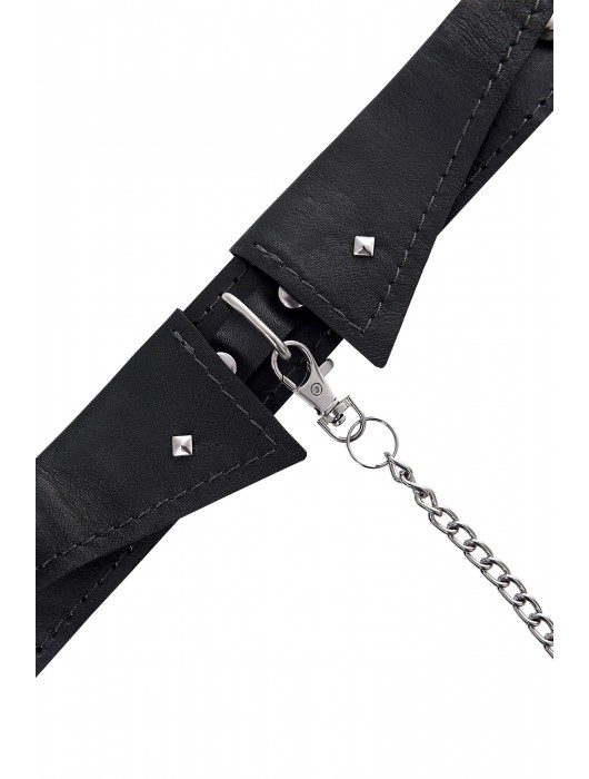 Черный кожаный ошейник-воротник с поводком - Pecado - купить с доставкой в Твери