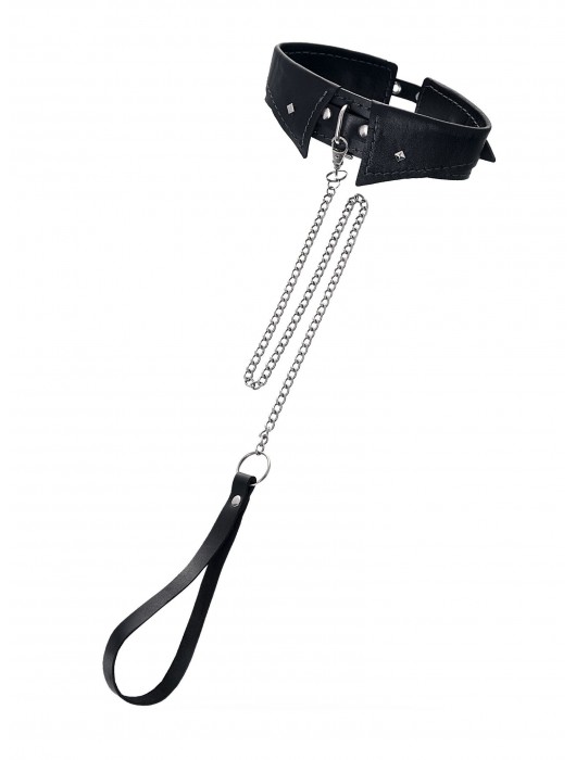 Черный кожаный ошейник-воротник с поводком - Pecado - купить с доставкой в Твери