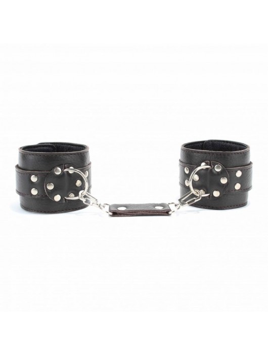 Коричневые оковы из мягкой кожи на металлической цепочке - БДСМ Арсенал - купить с доставкой в Твери