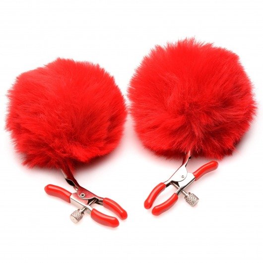 Красные зажимы на соски с помпонами Pom Pom - XR Brands - купить с доставкой в Твери