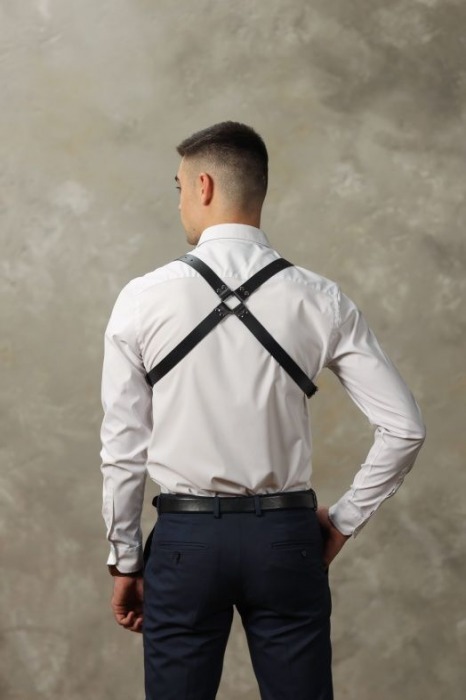 Черная мужская кожаная портупея №4 - БДСМ Арсенал - купить с доставкой в Твери