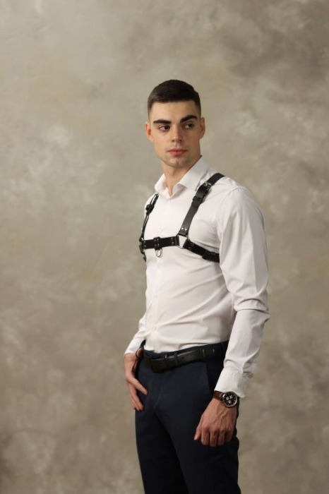 Черная мужская кожаная портупея №4 - БДСМ Арсенал - купить с доставкой в Твери