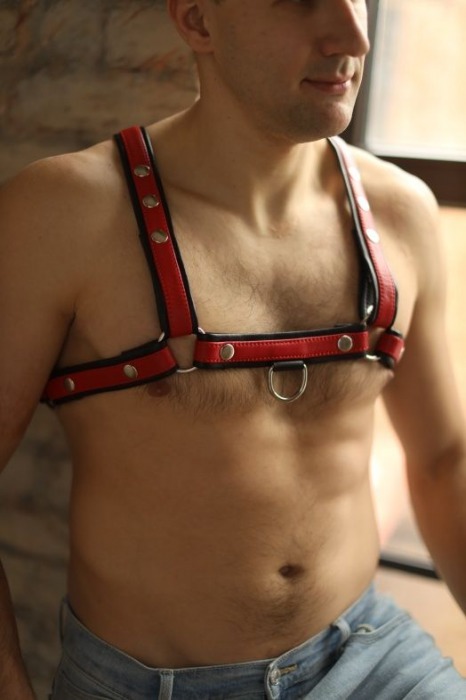 Черно-красная мужская портупея Black-Red - БДСМ Арсенал - купить с доставкой в Твери