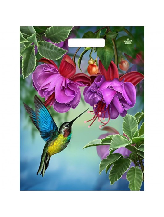 Пакет с принтом в виде колибри в цветах с вырубной ручкой (31х40 см) - Сима-Ленд - купить с доставкой в Твери