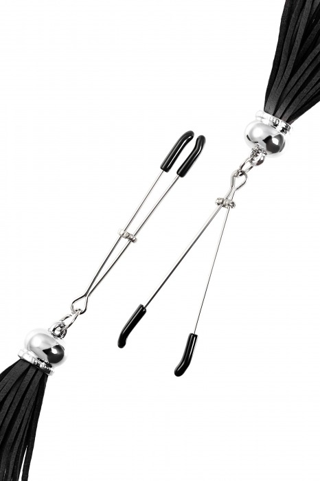 Зажимы на соски «Вилки» с черными кисточками из замши - Pecado - купить с доставкой в Твери