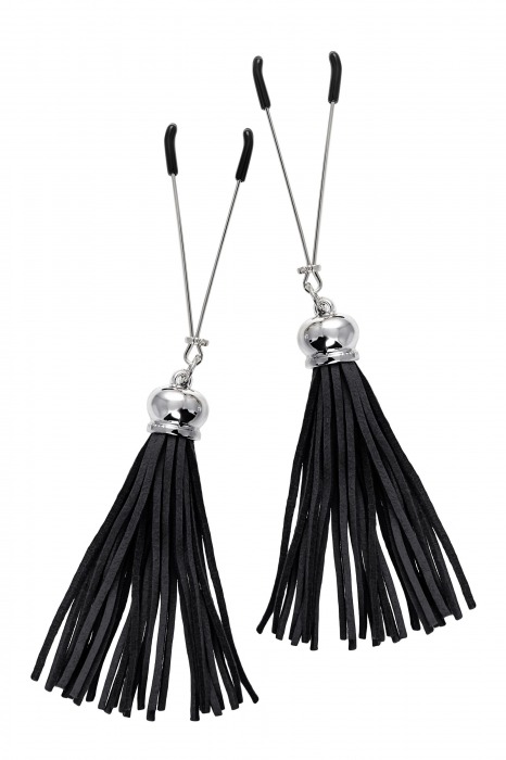 Зажимы на соски «Вилки» с черными кисточками из замши - Pecado - купить с доставкой в Твери