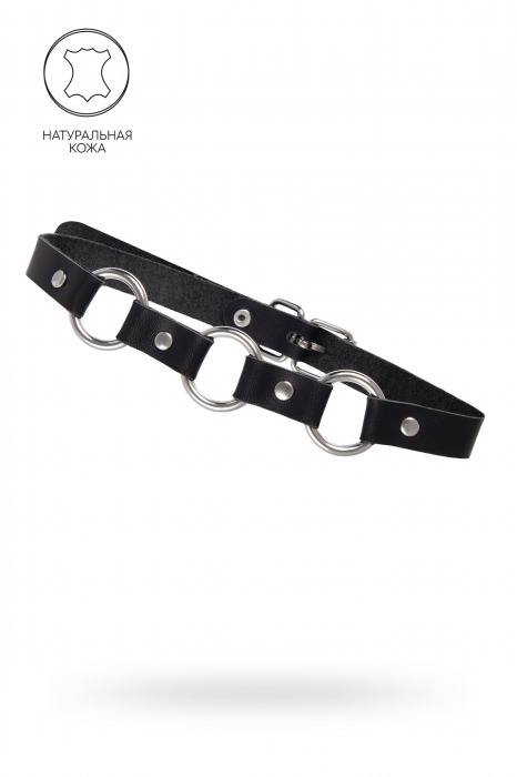Черный кожаный чокер-ошейник с тремя кольцами - Pecado - купить с доставкой в Твери