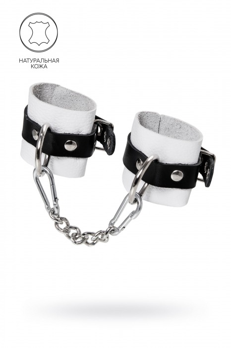 Бело-черные кожаные наручники с одним ремешком с люверсами - Pecado - купить с доставкой в Твери