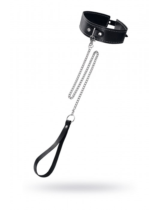 Кожаный двухслойный ошейник с белой строчкой и поводком - Pecado - купить с доставкой в Твери