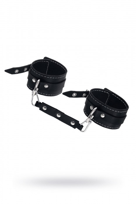 Черные двухслойные кожаные оковы с белой строчкой - Pecado - купить с доставкой в Твери