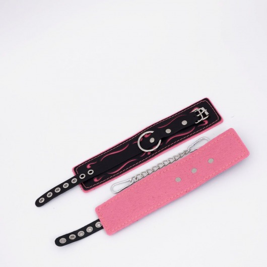 Черно-розовые кожаные оковы с розовой строчкой - Crazy Handmade - купить с доставкой в Твери