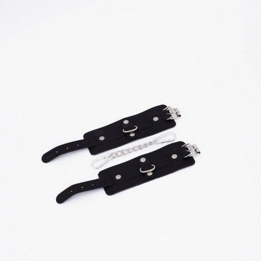 Черные кожаные наручники с хромированной фурнитурой - Crazy Handmade - купить с доставкой в Твери