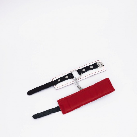 Бело-красные кожаные наручники - Crazy Handmade - купить с доставкой в Твери