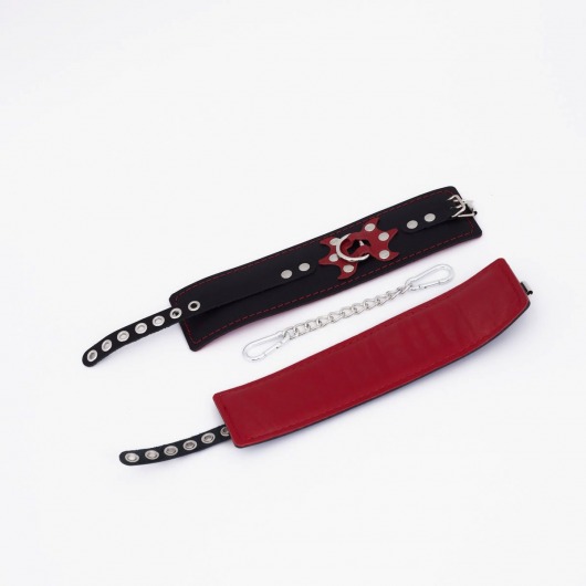 Черные кожаные оковы с красным декором и строчкой - Crazy Handmade - купить с доставкой в Твери