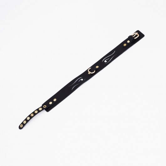 Черный кожаный ошейник с золотистой фурнитурой - Crazy Handmade - купить с доставкой в Твери