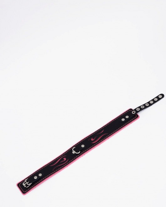 Черно-розовый кожаный ошейник с розовой строчкой - Crazy Handmade - купить с доставкой в Твери