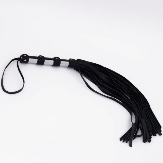 Черный кожаный флоггер со стальной ручкой - 45 см. - Crazy Handmade - купить с доставкой в Твери