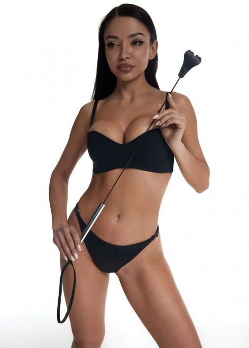 Стек с черным кожаным наконечником в виде сердца и металлической ручкой - 67 см. - Crazy Handmade - купить с доставкой в Твери