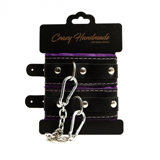 Черно-фиолетовые скругленные наручники с мягкой подкладкой - Crazy Handmade - купить с доставкой в Твери