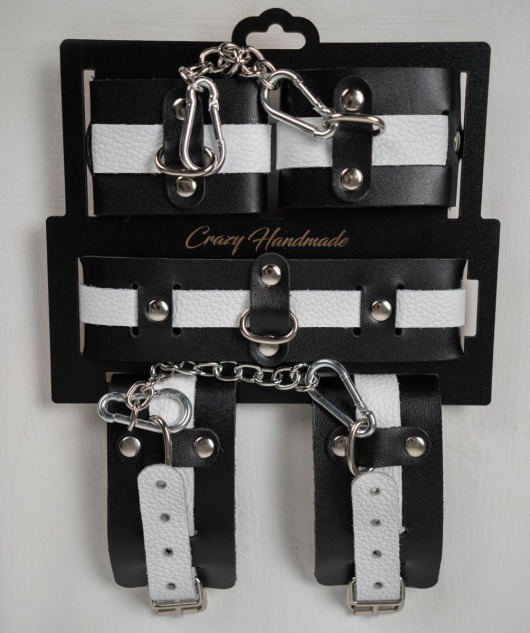 Набор фиксаторов из черной и белой натуральной кожи - Crazy Handmade - купить с доставкой в Твери