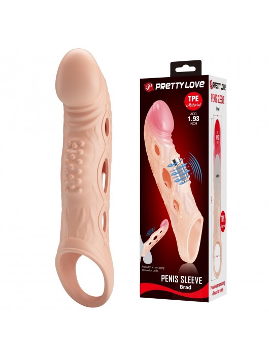 Телесная удлиняющая насадка с рельефом и вибрацией Brad - 21,3 см. - Baile - в Твери купить с доставкой
