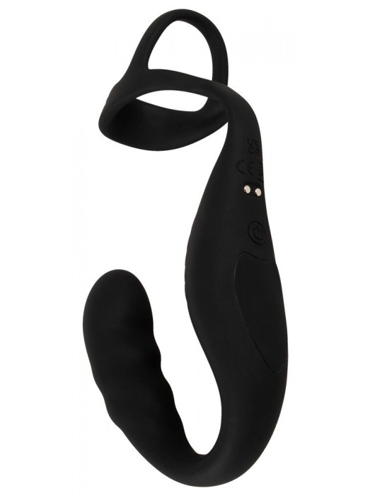 Черное эрекционное кольцо со стимуляцией промежности и анальной пробкой Cock Ring with RC Prostate Plug - Orion - в Твери купить с доставкой