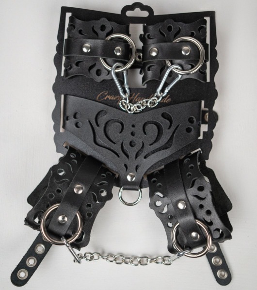 Черный ажурный кожаный набор фиксаций - Crazy Handmade - купить с доставкой в Твери