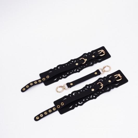 Черный кожаные оковы с узорами и золотистой фурнитурой - Crazy Handmade - купить с доставкой в Твери