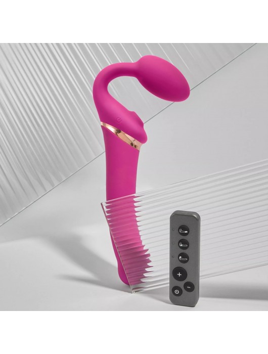 Ярко-розовый безремневой страпон Multi Orgasm Bendable Strap-On size XL с клиторальной стимуляцией - Strap-on-me - купить с доставкой в Твери