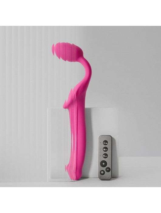 Ярко-розовый безремневой страпон Strap-on-me Vibrating Bendable Strap-On size XL - Strap-on-me - купить с доставкой в Твери