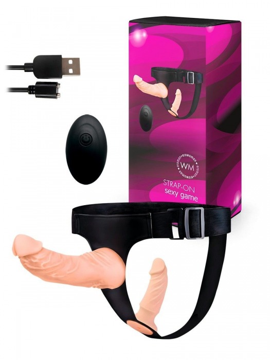 Женский страпон с 2 насадками, вибрацией и пультом ДУ - Erowoman-Eroman - купить с доставкой в Твери