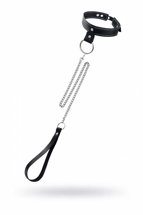 Черный узкий однослойный ошейник с серебристым поводком-цепочкой - Pecado - купить с доставкой в Твери