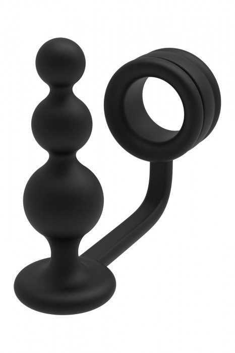 Черное эрекционное кольцо с анальной елочкой Cockring With Beaded Anal Plug - Dream Toys - в Твери купить с доставкой