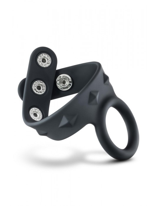 Черное эрекционное кольцо с подхватом мошонки на кнопках VS6 - Blush Novelties - в Твери купить с доставкой