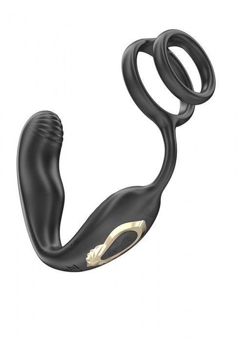 Черная анальная пробка с вращением и эрекционными кольцами - Ibiza - в Твери купить с доставкой