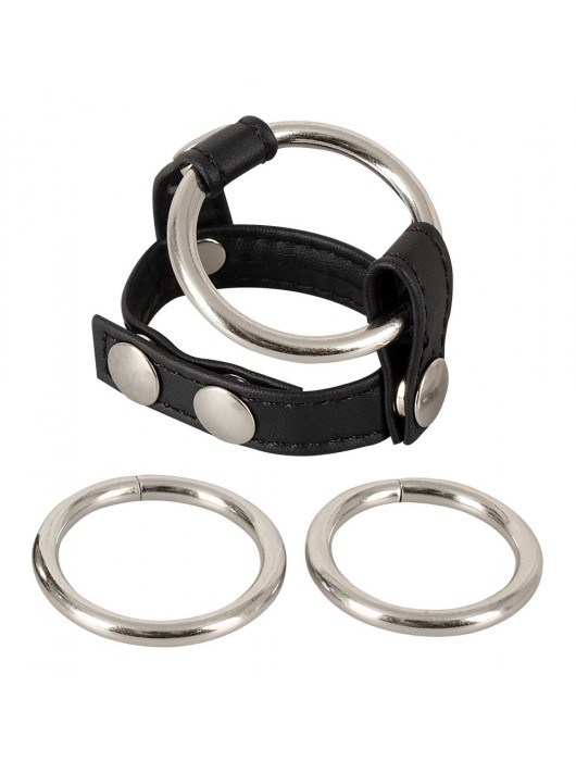 Подхват для мошонки с 3 съемными эрекционными кольцами Leder-Riemen - Orion - в Твери купить с доставкой