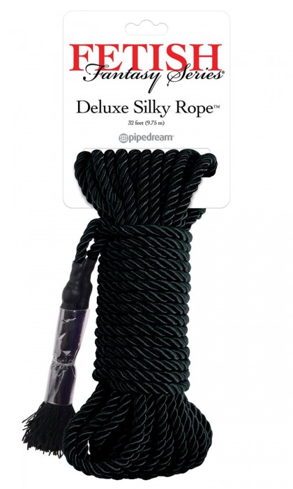 Черная веревка для фиксации Deluxe Silky Rope - 9,75 м. - Pipedream - купить с доставкой в Твери