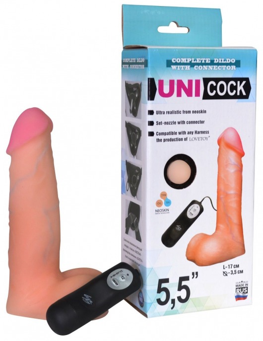 Фаллическая насадка Харнесс UNICOCK 5,5  с вибрацией - 17 см. - LOVETOY (А-Полимер) - купить с доставкой в Твери