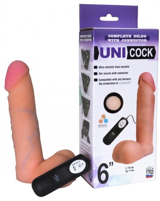 Фаллическая насадка Харнесс UNICOCK 6  с вибрацией - 18 см. - LOVETOY (А-Полимер) - купить с доставкой в Твери