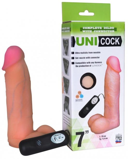 Фаллическая насадка Харнесс UNICOCK 7  с вибрацией - 19 см. - LOVETOY (А-Полимер) - купить с доставкой в Твери