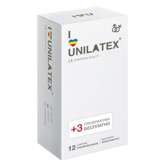 Разноцветные ароматизированные презервативы Unilatex Multifruit  - 12 шт. + 3 шт. в подарок - Unilatex - купить с доставкой в Твери