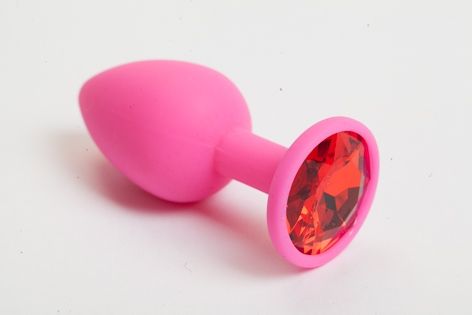 Розовая анальная пробка с красным кристаллом - 9,5 см. - 4sexdreaM - купить с доставкой в Твери
