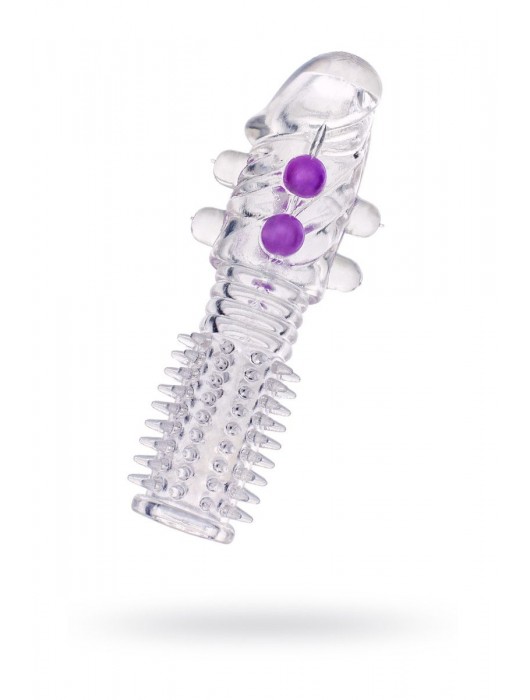 Гелевая прозрачная насадка с шариками и шипами - 14 см. - Toyfa Basic - в Твери купить с доставкой