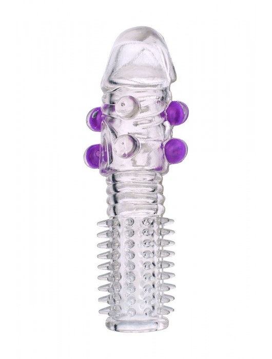 Гелевая прозрачная насадка с шариками и шипами - 14 см. - Toyfa Basic - в Твери купить с доставкой